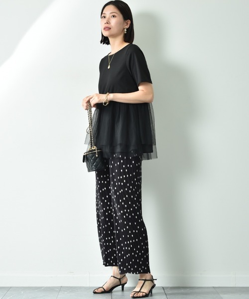 INTERPLANET（インタープラネット）の「ＴＣ天竺裾チュールプルオーバー（Tシャツ/カットソー・レディース・ブラック/オフホワイト・FREE）」の13枚目の写真