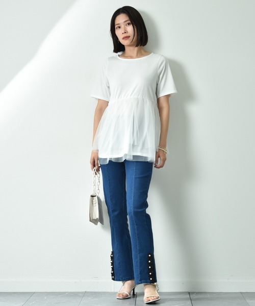 INTERPLANET（インタープラネット）の「ＴＣ天竺裾チュールプルオーバー（Tシャツ/カットソー・レディース・ブラック/オフホワイト・FREE）」の19枚目の写真