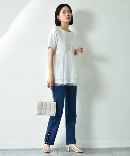 INTERPLANET（インタープラネット）の「ＴＣ天竺裾チュールプルオーバー（Tシャツ/カットソー・レディース・ブラック/オフホワイト・FREE）」の21枚目の写真