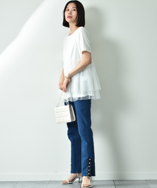 INTERPLANET（インタープラネット）の「ＴＣ天竺裾チュールプルオーバー（Tシャツ/カットソー・レディース・ブラック/オフホワイト・FREE）」の22枚目の写真