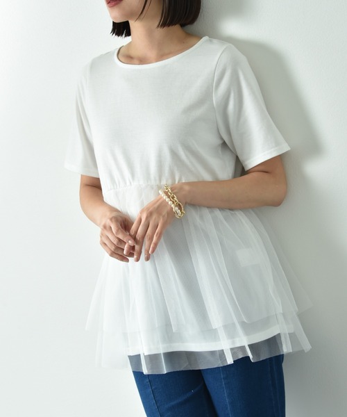 INTERPLANET（インタープラネット）の「ＴＣ天竺裾チュールプルオーバー（Tシャツ/カットソー・レディース・ブラック/オフホワイト・FREE）」の14枚目の写真