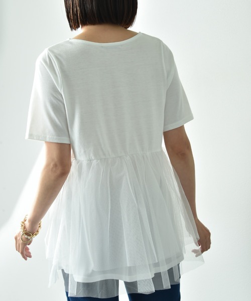 INTERPLANET（インタープラネット）の「ＴＣ天竺裾チュールプルオーバー（Tシャツ/カットソー・レディース・ブラック/オフホワイト・FREE）」の15枚目の写真