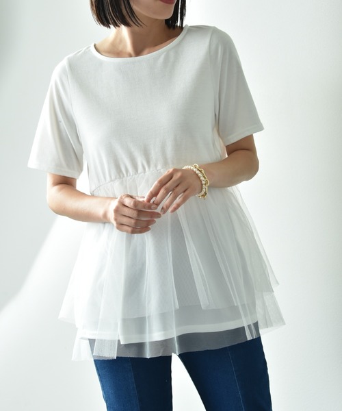 INTERPLANET（インタープラネット）の「ＴＣ天竺裾チュールプルオーバー（Tシャツ/カットソー・レディース・ブラック/オフホワイト・FREE）」の18枚目の写真