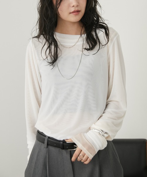 トップス himari9696 セール】【選べるネックデザイン】長袖シアートップス（Tシャツ