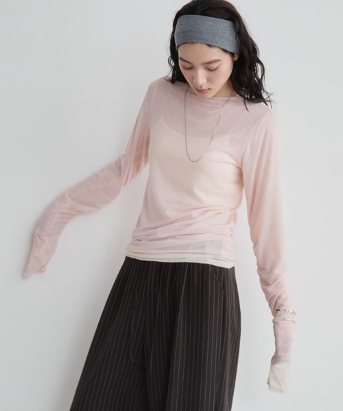 Aunt Marie's（アントマリーズ）の「シアーレイヤードトップス【2枚セットアイテム】（Tシャツ/カットソー・レディース・ブルー/ブラック/アイボリー/グリーン/ブラウン/ベビーピンク・FREE）」の19枚目の写真