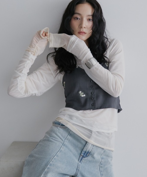 【新品未使用】ESICA シアーレイヤードTシャツ2枚セット　ホワイト　ブラック シアーレイヤードトップス【2枚セットアイテム】（Tシャツ/カットソー