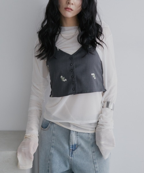 【新品未使用】ESICA シアーレイヤードTシャツ2枚セット　ホワイト　ブラック シアーレイヤードトップス【2枚セットアイテム】（Tシャツ/カットソー