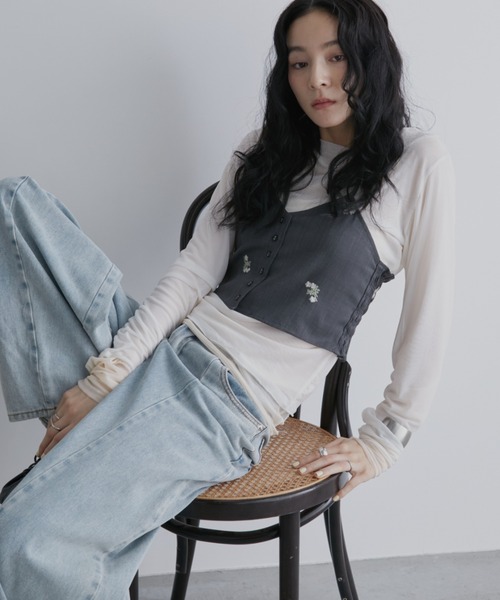 【新品未使用】ESICA シアーレイヤードTシャツ2枚セット　ホワイト　ブラック シアーレイヤードトップス【2枚セットアイテム】（Tシャツ/カットソー