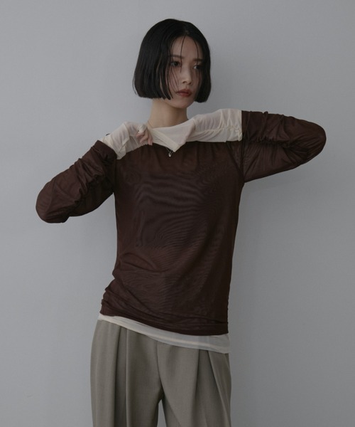 Aunt Marie's(アントマリーズ)の「シアーレイヤードトップス【2枚セットアイテム】(Tシャツ/カットソー・レディース・ブルー/ブラック/アイボリー/グリーン/ブラウン/ベビーピンク・FREE)」の21枚目の写真