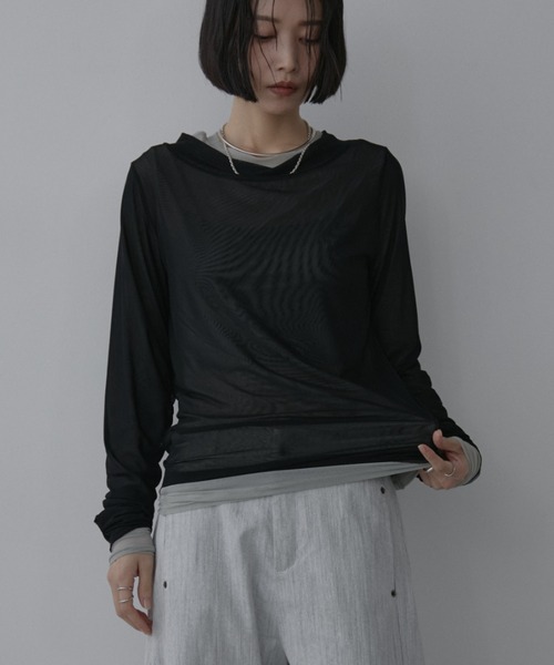 Aunt Marie's(アントマリーズ)の「シアーレイヤードトップス【2枚セットアイテム】(Tシャツ/カットソー・レディース・ブルー/ブラック/アイボリー/グリーン/ブラウン/ベビーピンク・FREE)」の11枚目の写真