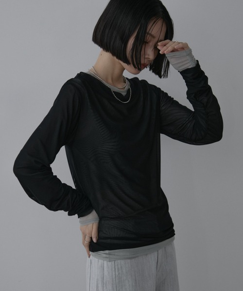 Aunt Marie's(アントマリーズ)の「シアーレイヤードトップス【2枚セットアイテム】(Tシャツ/カットソー・レディース・ブルー/ブラック/アイボリー/グリーン/ブラウン/ベビーピンク・FREE)」の12枚目の写真