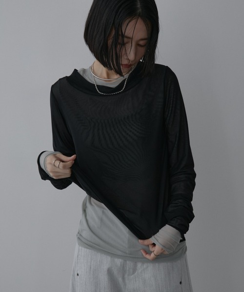 Aunt Marie's(アントマリーズ)の「シアーレイヤードトップス【2枚セットアイテム】(Tシャツ/カットソー・レディース・ブルー/ブラック/アイボリー/グリーン/ブラウン/ベビーピンク・FREE)」の10枚目の写真