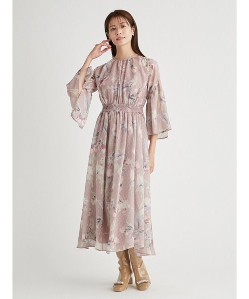 【値下げ❗️】セルフォード　ペイントフラワー　ワンピース　アイボリー　リボン　38 CELFORD（セルフォード）の「ペイントフラワーワンピース（ワンピース