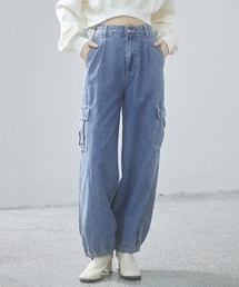 セール】パール装飾ハイウエストデニムパンツ（デニムパンツ