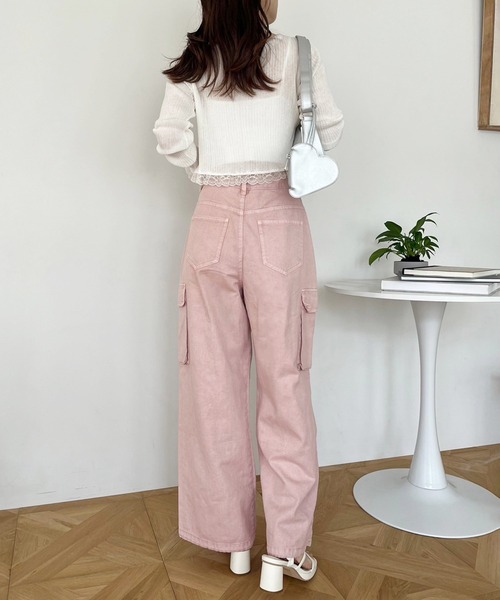 one after another NICE CLAUP（ワンアフターアナザーナイスクラップ）の「アソート加工カーゴパンツ（カーゴパンツ・レディース・ピンク/アイボリー系/ブラック系/ブルー系・FREE）」の10枚目の写真