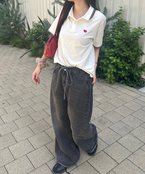 nemne store(ネンネストア)の「【低身長サイズあり】ハートポロシャツ(ポロシャツ・レディース・ライトブルー/アイボリー/ブラウン・MEDIUM/SMALL)」の18枚目の写真