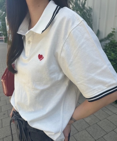 nemne store(ネンネストア)の「【低身長サイズあり】ハートポロシャツ(ポロシャツ・レディース・ライトブルー/アイボリー/ブラウン・MEDIUM/SMALL)」の16枚目の写真