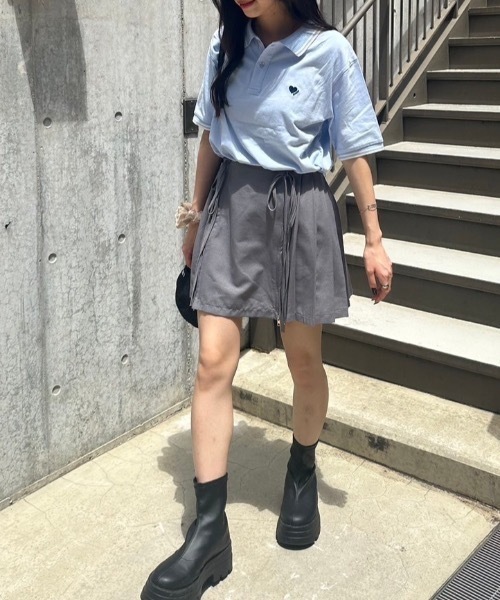 nemne store(ネンネストア)の「【低身長サイズあり】ハートポロシャツ(ポロシャツ・レディース・ライトブルー/アイボリー/ブラウン・MEDIUM/SMALL)」の8枚目の写真