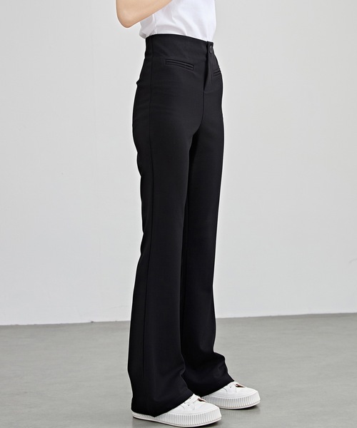 セール】選べる2タイプ ソリッドカラー ハイウエスト シンプル フレア