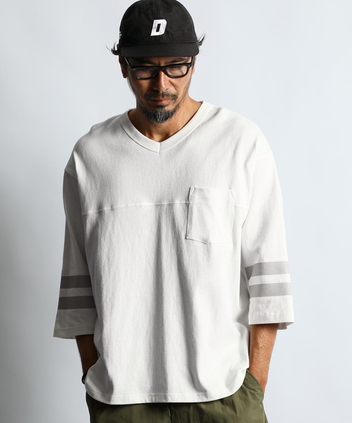 セール】FOOTBALL 3/4 SLEEVE TEE：7分袖 フットボール Vネック
