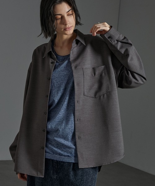 CIYOT（シヨウト）の「【CIYOT-シヨウト-】ウールライクファブリックルーズレギュラーカラーシャツ（シャツ/ブラウス・メンズ・ホワイト/グレー/ブラック/グレイッシュベージュ/ダークブラウン/ライトグレー/ダークネイビー/ブルーグレー/チェリーレッド/ネイビー/チャコールグレー・M/L）」の3枚目の写真