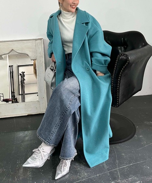 SPIRALGIRL（スパイラルガール）の「ロングチェスターコート（チェスターコート・レディース・ブラック/グリーン・FREE）」の5枚目の写真