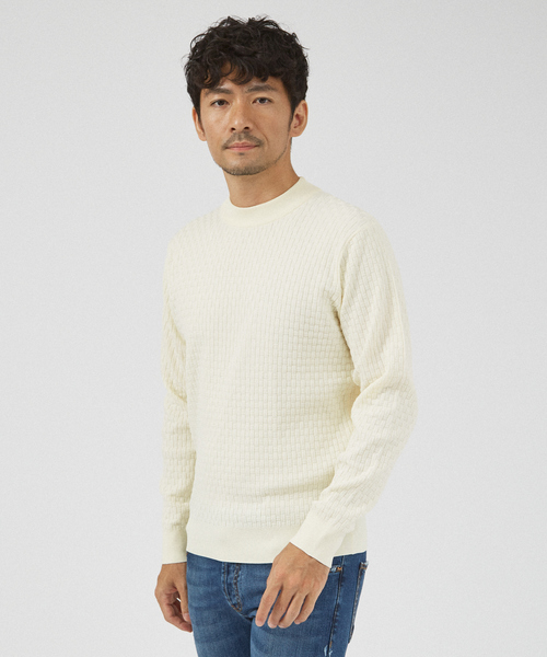 ABAHOUSE GRAY(アバハウスグレイ)の「【ハイストレッチ】幾何学 ジャガード クルーネックニット(ニット/セーター・メンズ・ブラック/ホワイト/ネイビー/モカ・48/46)」の1枚目の写真