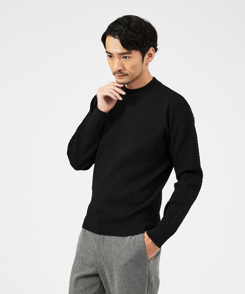 ABAHOUSE GRAY(アバハウスグレイ)の「【ハイストレッチ】幾何学 ジャガード クルーネックニット(ニット/セーター・メンズ・ブラック/ホワイト/ネイビー/モカ・48/46)」の2枚目の写真