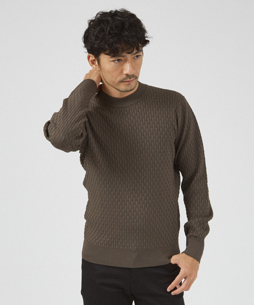 ABAHOUSE GRAY(アバハウスグレイ)の「【ハイストレッチ】幾何学 ジャガード クルーネックニット(ニット/セーター・メンズ・ブラック/ホワイト/ネイビー/モカ・48/46)」の3枚目の写真