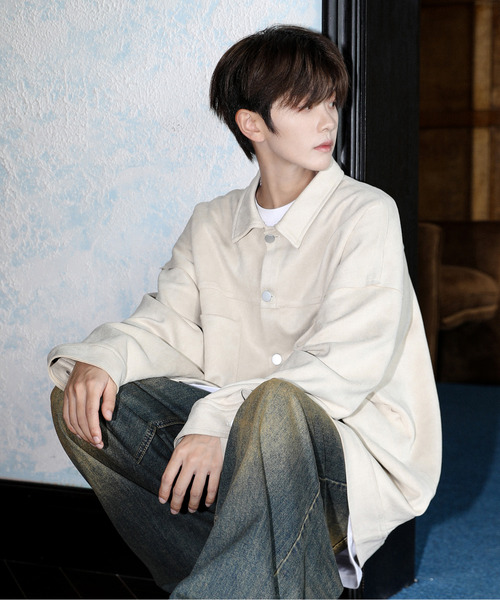 neos（ネオス）の「【neos】ルーズシルエット ピーチスキン フェイクスウェード カバーオール CPOジャケット（ブルゾン・メンズ・ブラック/ブルー/グリーン/ベージュ・MEDIUM/LARGE/X-LARGE）」の5枚目の写真