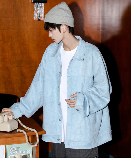 neos（ネオス）の「【neos】ルーズシルエット ピーチスキン フェイクスウェード カバーオール CPOジャケット（ブルゾン・メンズ・ブラック/ブルー/グリーン/ベージュ・MEDIUM/LARGE/X-LARGE）」の8枚目の写真