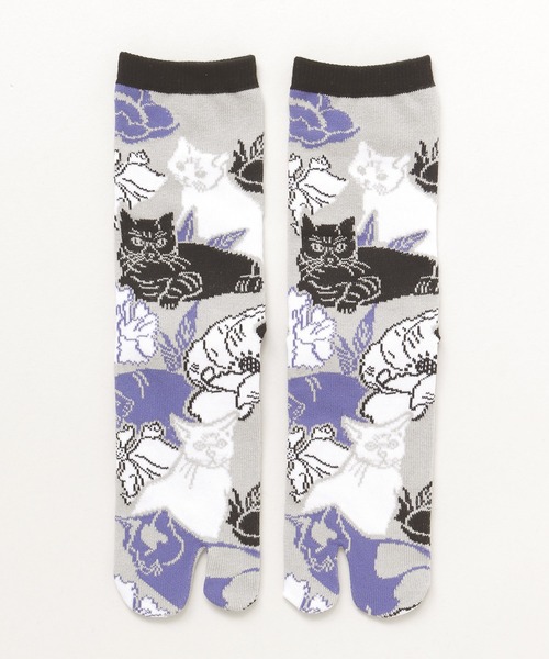 カヤ（カヤ）の「【カヤ】足袋型くつ下23～25cm 猫と花（ソックス/靴下・レディース・ピンク/パープル・FREE）」の2枚目の写真
