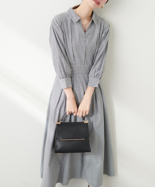 セール】スキッパー衿7分袖ワンピース（ワンピース）｜natural couture
