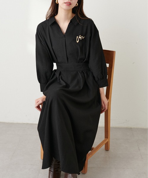 natural couture(ナチュラルクチュール)の「スキッパー衿7分袖ワンピース(ワンピース・レディース・その他1/グリーン/ボルドー/ブラウン/ブラック・FREE)」の2枚目の写真