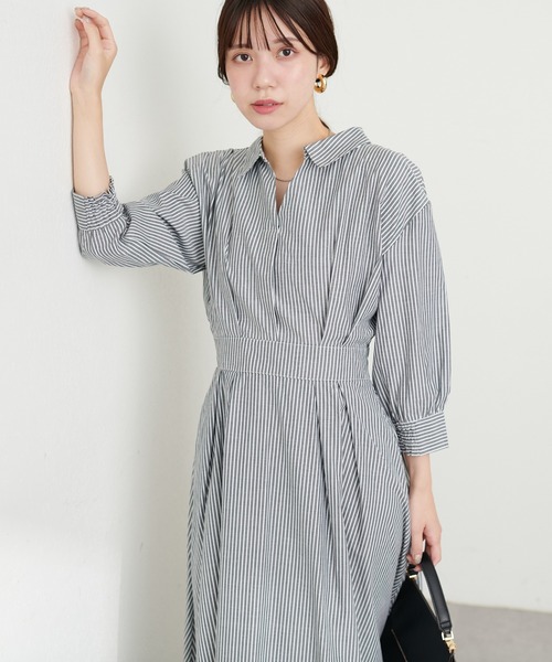 セール】スキッパー衿7分袖ワンピース（ワンピース）｜natural couture