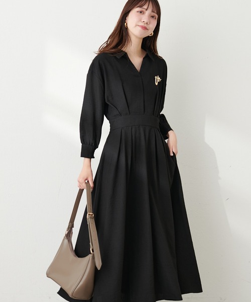 natural couture(ナチュラルクチュール)の「スキッパー衿7分袖ワンピース(ワンピース・レディース・その他1/グリーン/ボルドー/ブラウン/ブラック・FREE)」の8枚目の写真