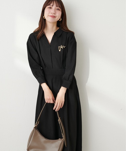 natural couture(ナチュラルクチュール)の「スキッパー衿7分袖ワンピース(ワンピース・レディース・その他1/グリーン/ボルドー/ブラウン/ブラック・FREE)」の7枚目の写真