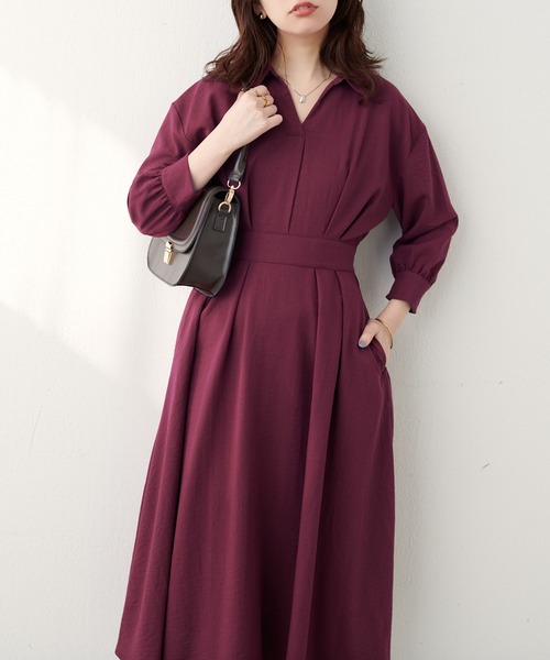 natural couture(ナチュラルクチュール)の「スキッパー衿7分袖ワンピース(ワンピース・レディース・その他1/グリーン/ボルドー/ブラウン/ブラック・FREE)」の18枚目の写真