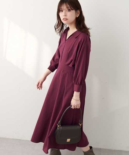 natural couture(ナチュラルクチュール)の「スキッパー衿7分袖ワンピース(ワンピース・レディース・その他1/グリーン/ボルドー/ブラウン/ブラック・FREE)」の19枚目の写真