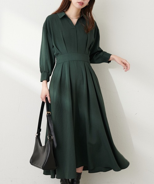 natural couture(ナチュラルクチュール)の「スキッパー衿7分袖ワンピース(ワンピース・レディース・その他1/グリーン/ボルドー/ブラウン/ブラック・FREE)」の15枚目の写真