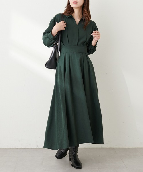 natural couture(ナチュラルクチュール)の「スキッパー衿7分袖ワンピース(ワンピース・レディース・その他1/グリーン/ボルドー/ブラウン/ブラック・FREE)」の16枚目の写真