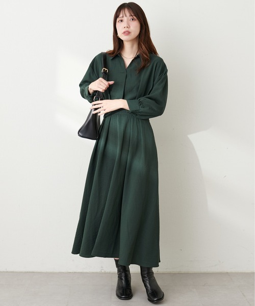 natural couture(ナチュラルクチュール)の「スキッパー衿7分袖ワンピース(ワンピース・レディース・その他1/グリーン/ボルドー/ブラウン/ブラック・FREE)」の17枚目の写真