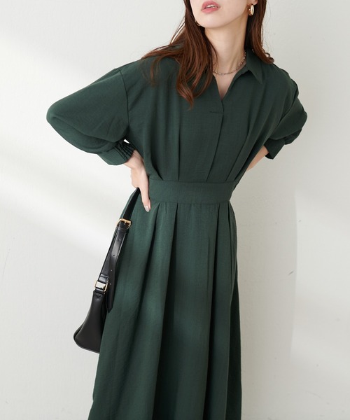 natural couture(ナチュラルクチュール)の「スキッパー衿7分袖ワンピース(ワンピース・レディース・その他1/グリーン/ボルドー/ブラウン/ブラック・FREE)」の14枚目の写真