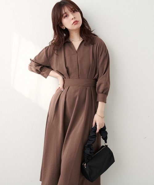natural couture(ナチュラルクチュール)の「スキッパー衿7分袖ワンピース(ワンピース・レディース・その他1/グリーン/ボルドー/ブラウン/ブラック・FREE)」の12枚目の写真