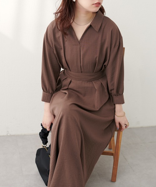 natural couture(ナチュラルクチュール)の「スキッパー衿7分袖ワンピース(ワンピース・レディース・その他1/グリーン/ボルドー/ブラウン/ブラック・FREE)」の11枚目の写真