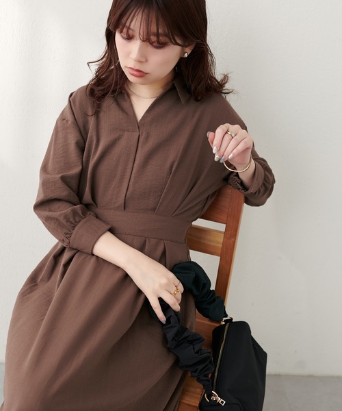 natural couture(ナチュラルクチュール)の「スキッパー衿7分袖ワンピース(ワンピース・レディース・その他1/グリーン/ボルドー/ブラウン/ブラック・FREE)」の10枚目の写真