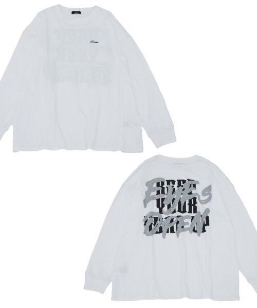 GLAZOS(グラソス)の「【大人向けサイズあり】【STREET】リフレクタープリントビッグ長袖Tシャツ(Tシャツ/カットソー・キッズ・ブラック/ホワイト・140cm/150cm/160cm/170cm)」の1枚目の写真