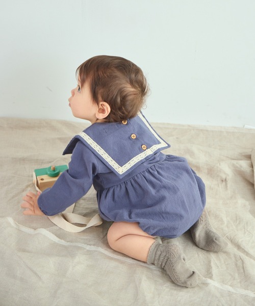 pairmanon（ペアマノン）の「【ベビー】セーラー レース ロンパース（ロンパース・キッズ・アイボリー/カーキ/マスタード/ダークブルー・70/80）」の4枚目の写真