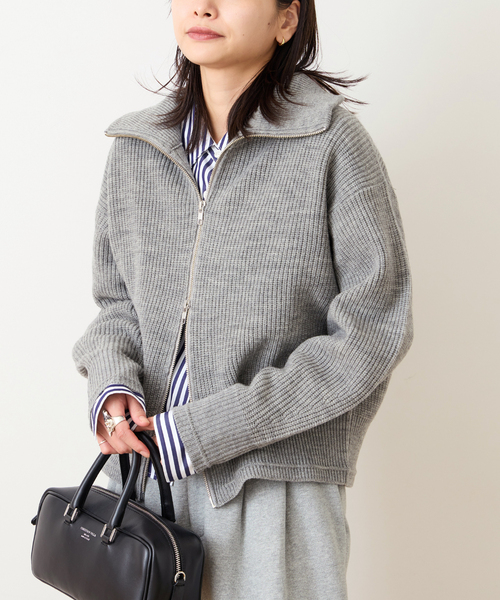 JOURNAL STANDARD（ジャーナルスタンダード）の「フレンチメリノドライバーズジャケット（ニット/セーター・レディース・ブラウン/チャコールグレー・FREE）」の2枚目の写真