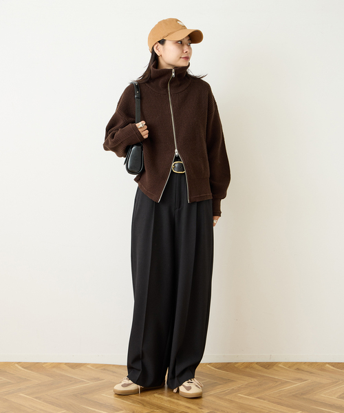 JOURNAL STANDARD（ジャーナルスタンダード）の「フレンチメリノドライバーズジャケット（ニット/セーター・レディース・ブラウン/チャコールグレー・FREE）」の4枚目の写真